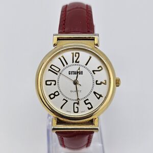 VTG Gitano‎ Women's Watch 35MM Gold Dial Case New Red Leather Bands New Battery